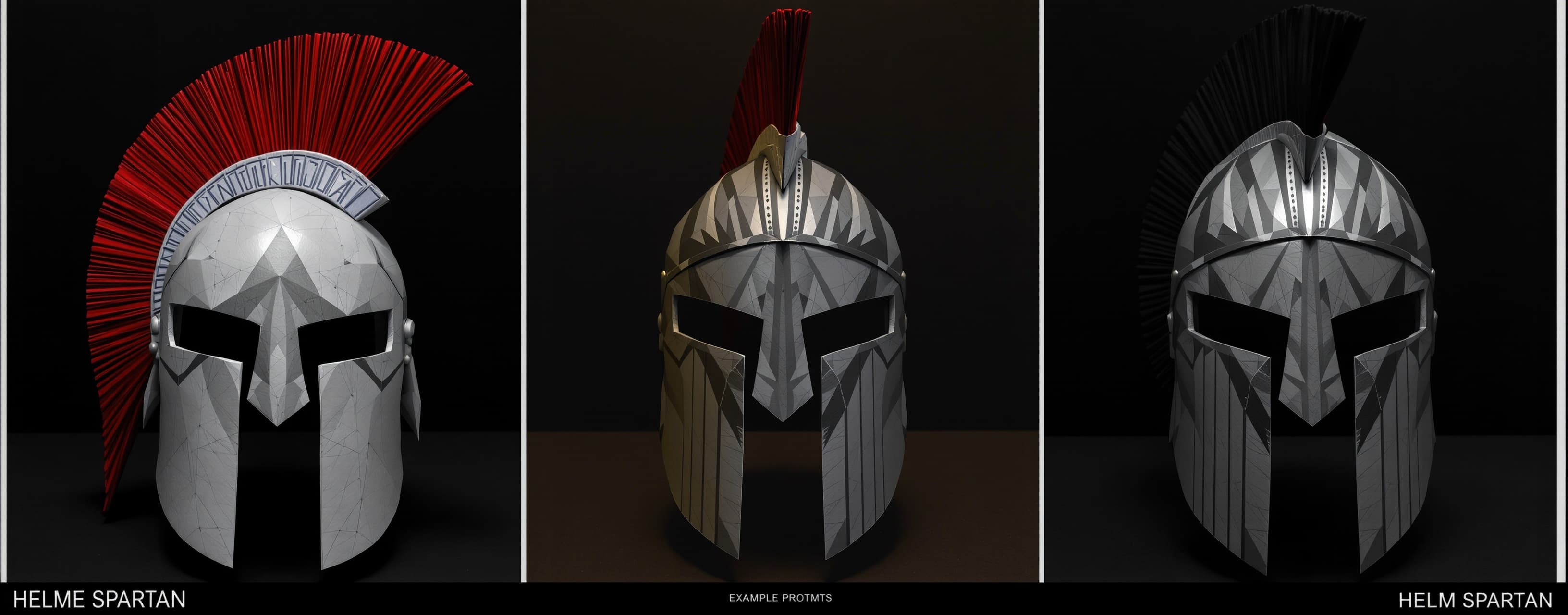 Buatkanlah desain paper craft untuk helm spartan