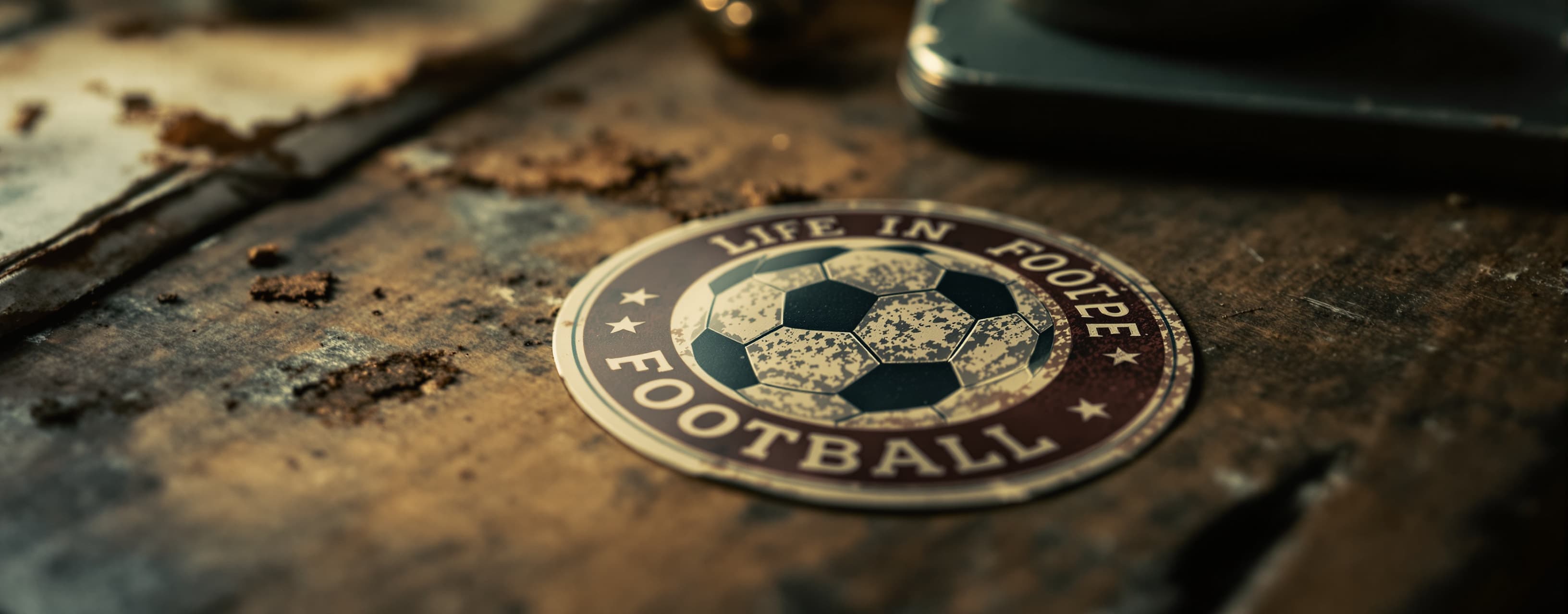Ultra realistic macro shot of a vintage football sticker lyi...