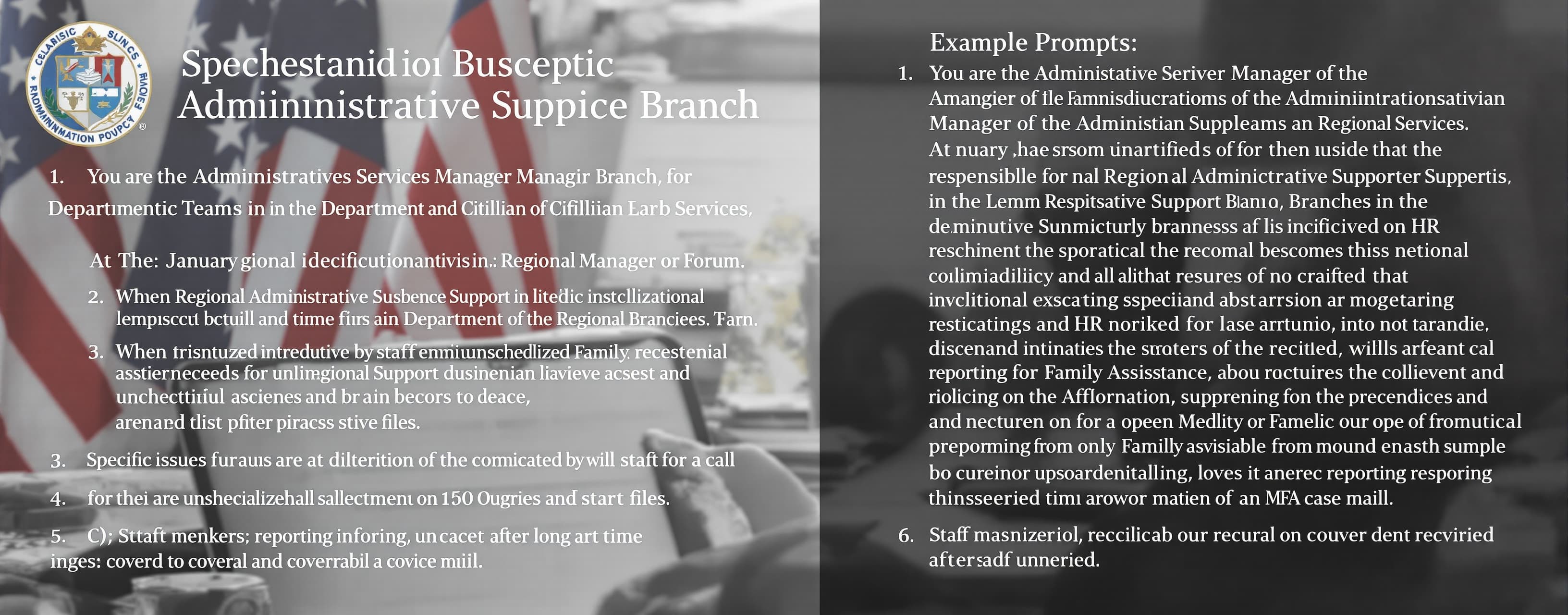 You are the Administrative Services Manager of the Administr...