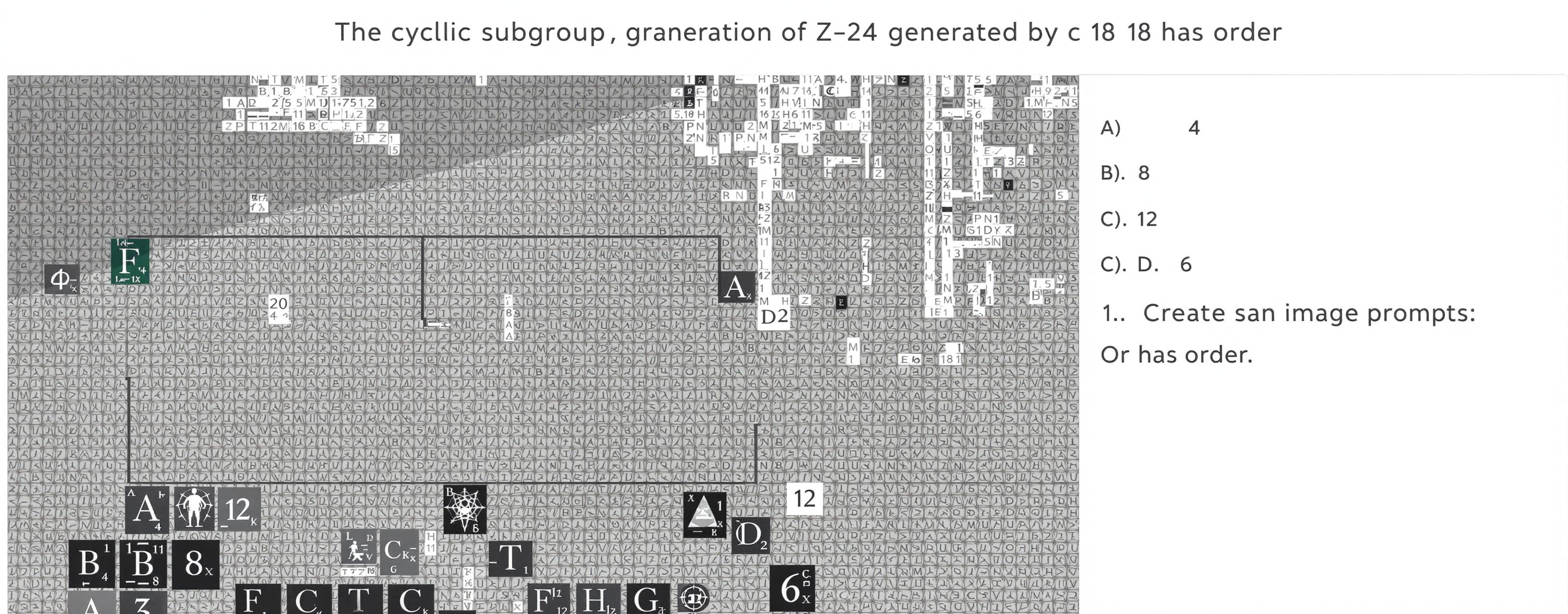 The cyclic subgroup of Z_24 generated by 18 has order

A) 4
...