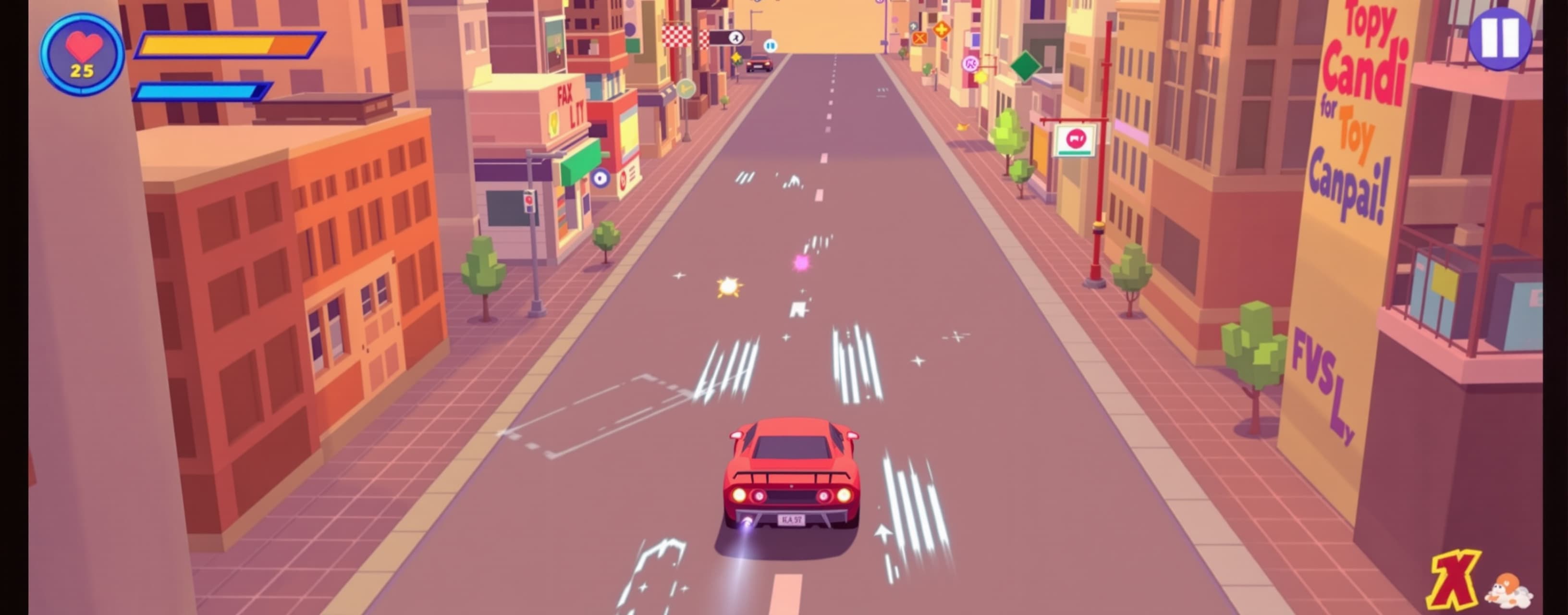 Create a fun arcade racer in JS. The game should be set in a...