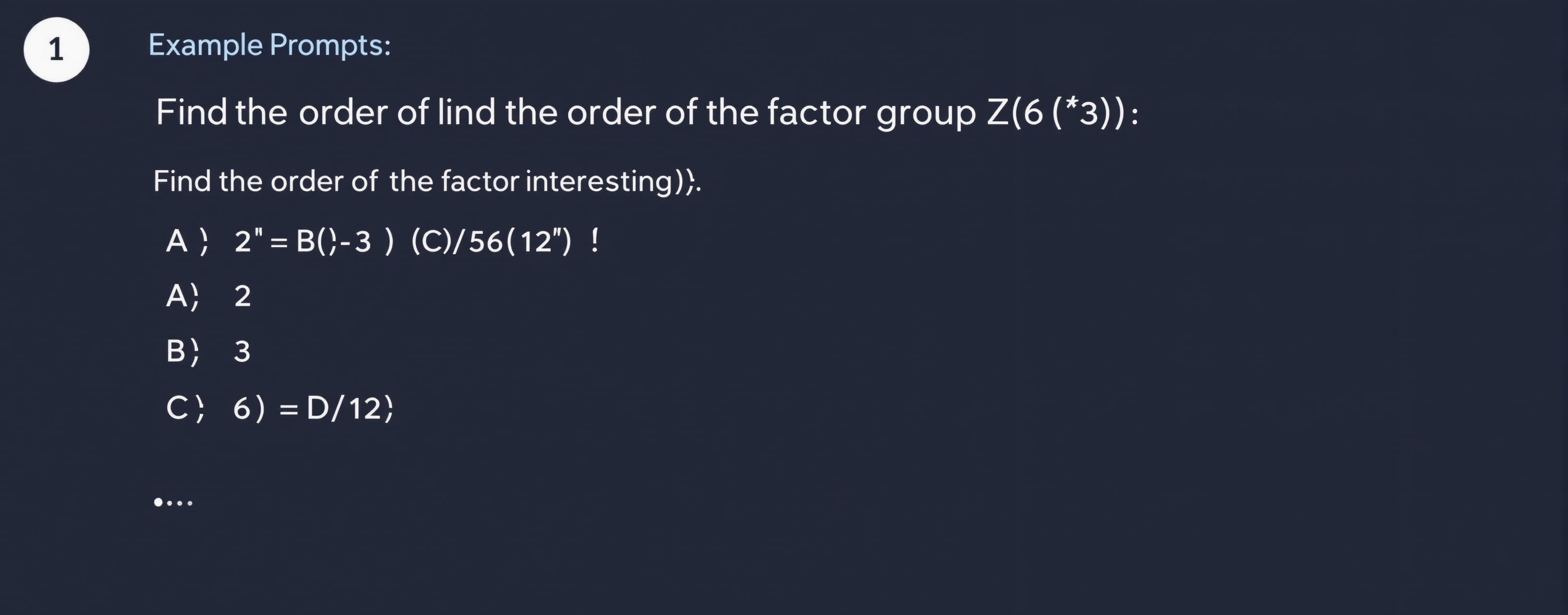 Find the order of the factor group Z_6/<3>.

A) 2
B) 3
C) 6
...