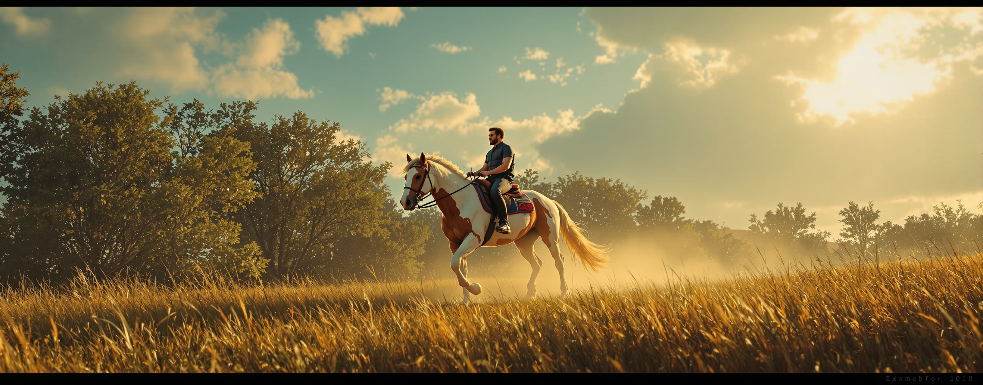 Create a animation of man ridining horse photorealstic cinem...