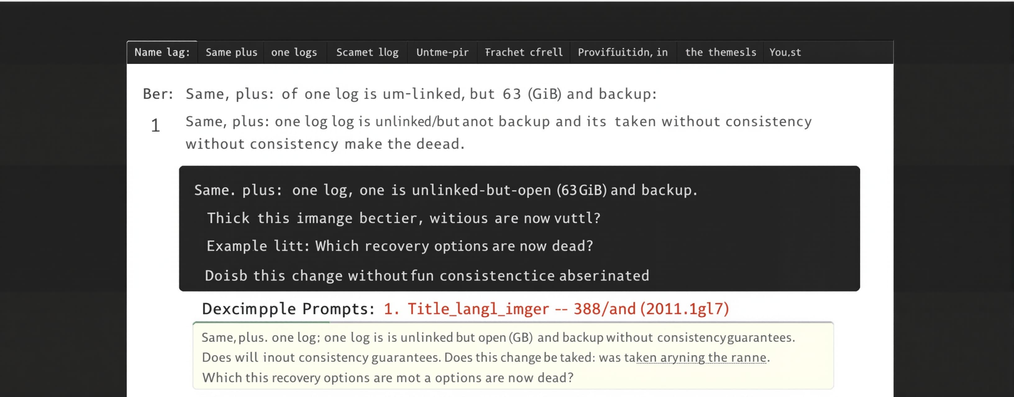 Same, plus: one log is unlinked-but-open (63 GiB) and backup...