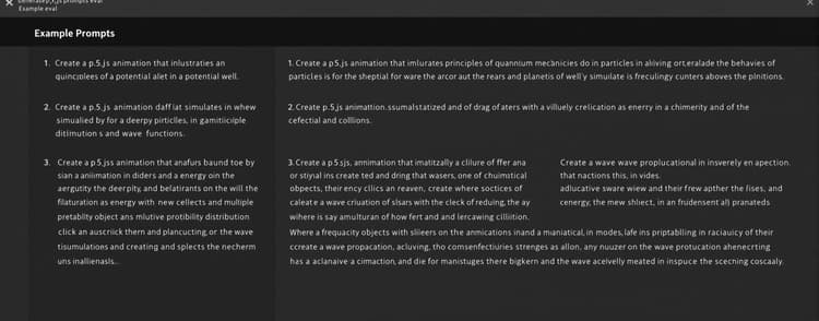 Generated p5.js prompts eval | MicroEval | Artificial Analysis