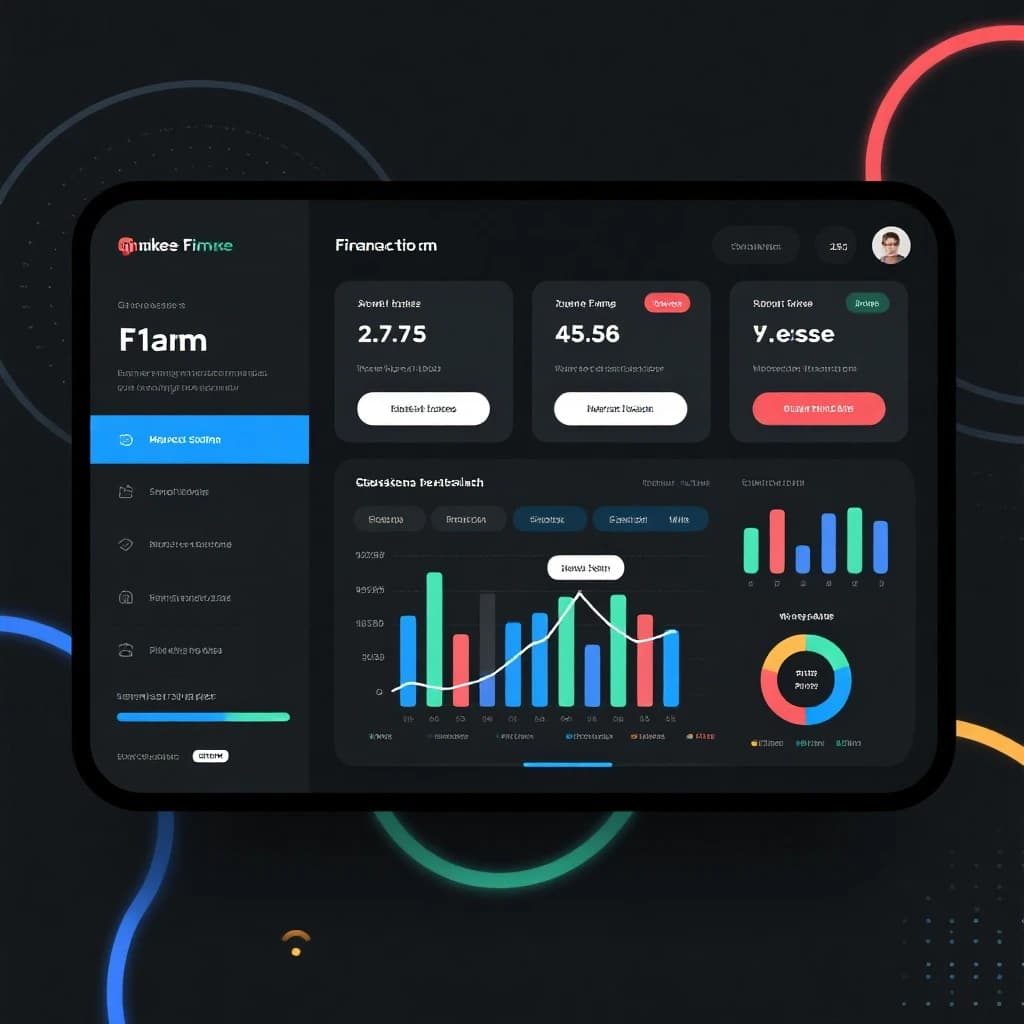Make a dark mode finance dashboard with charts, glassmorphism, soft neon glow.