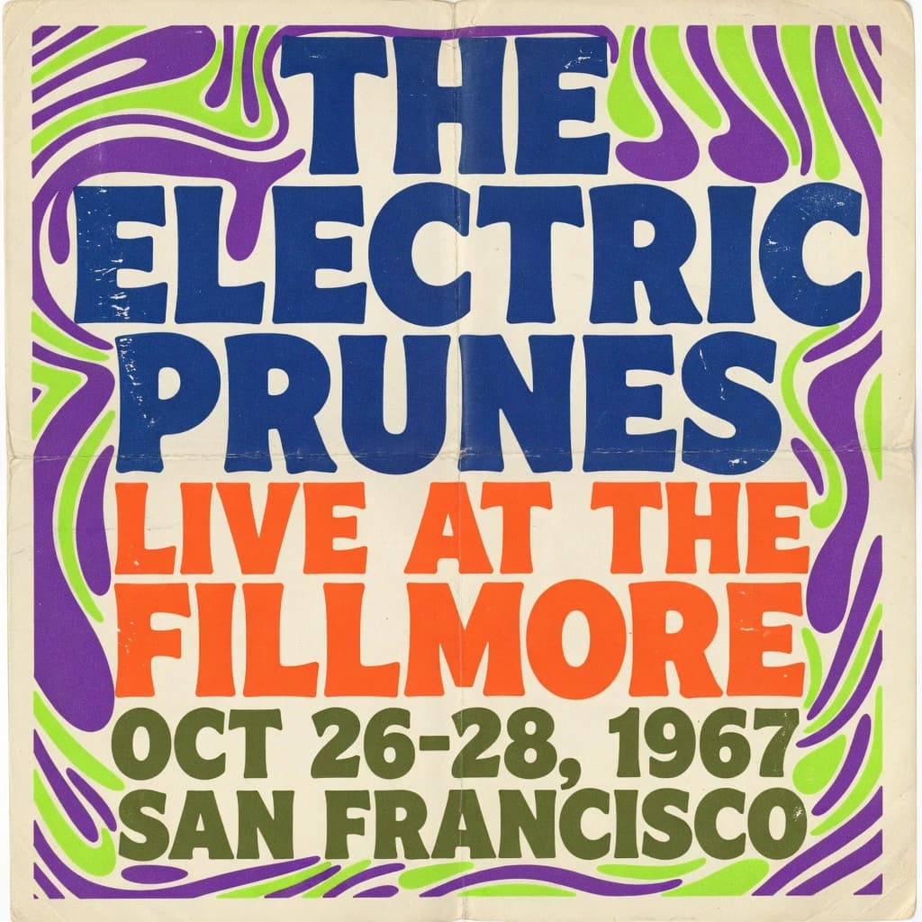 Make a 1960s concert poster featuring bold wood type, misaligned ink, creases.