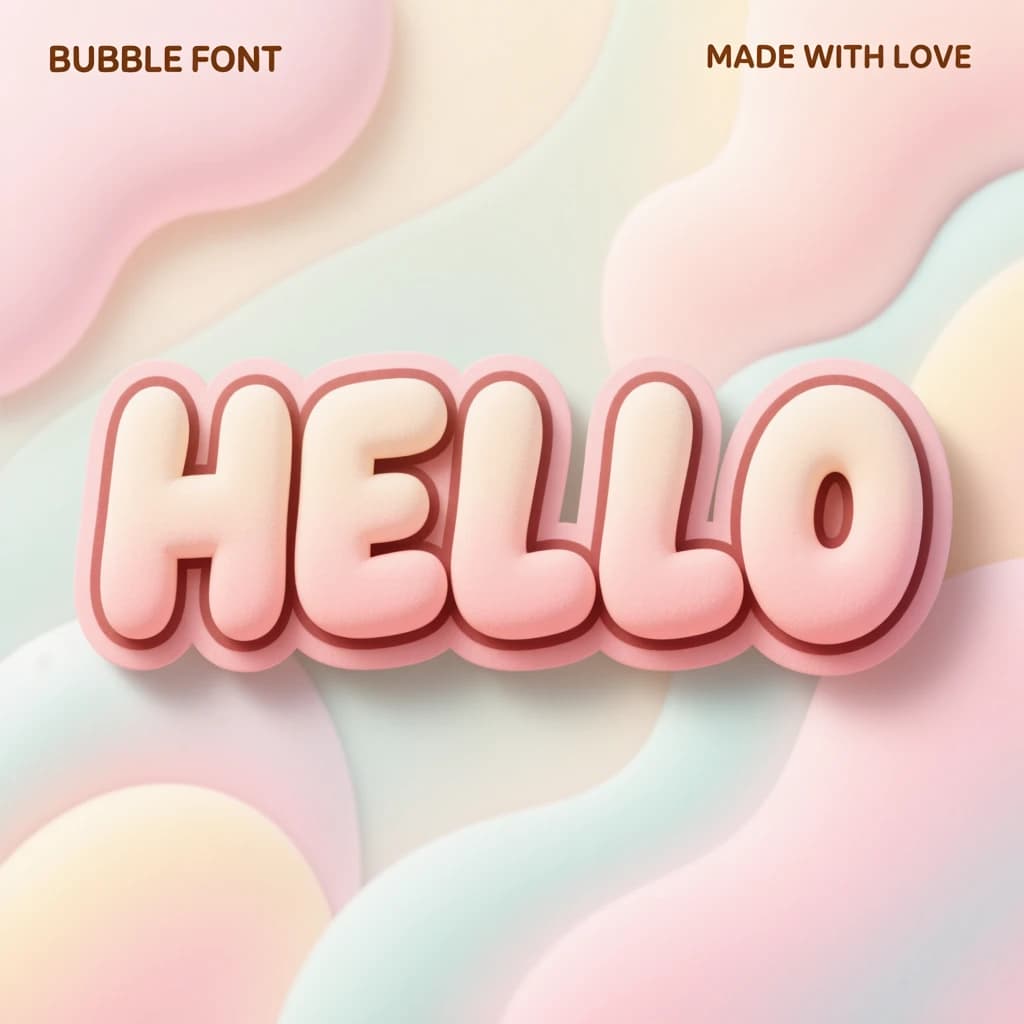Make a bold bubble-letter poster that says HELLO, pastel palette, thick outline.