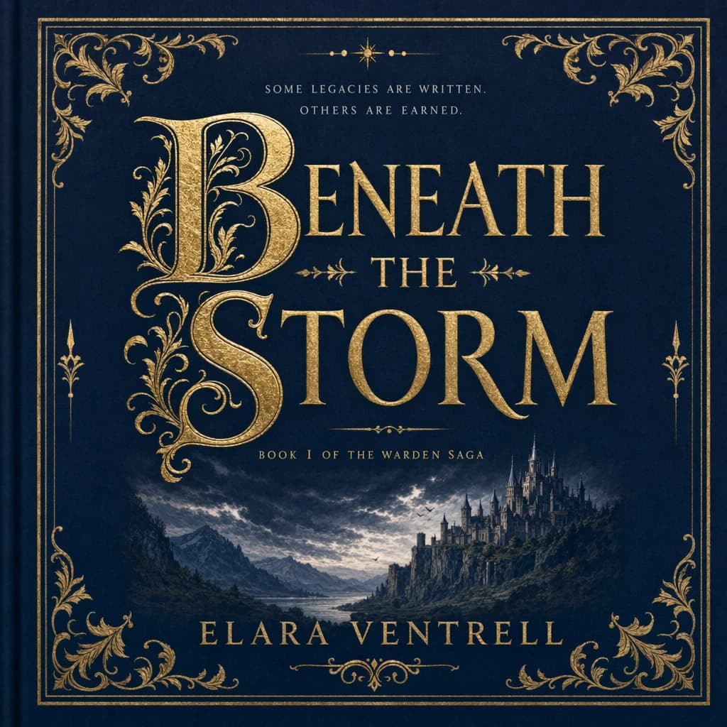 Illustrate a book cover with gold foil drop caps.