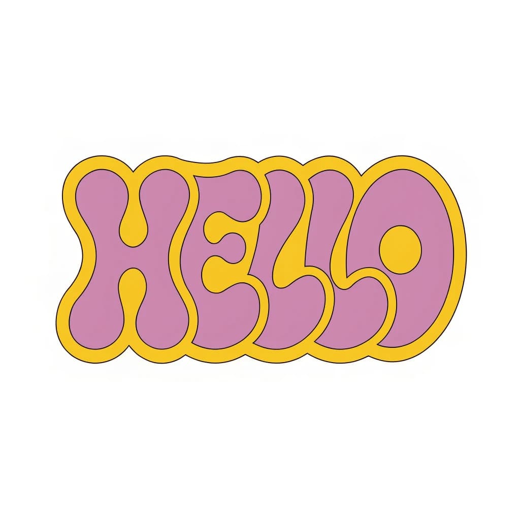 Make a bold bubble-letter poster that says HELLO, pastel palette, thick outline.
