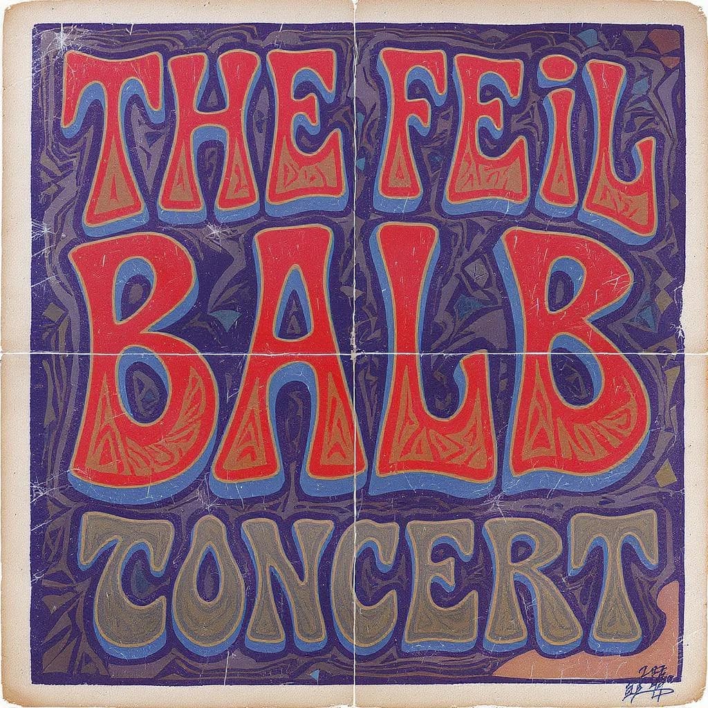 Make a 1960s concert poster featuring bold wood type, misaligned ink, creases.