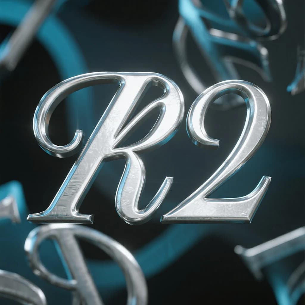 Render chrome 3D letters twisting in midair, soft glow, a bit of grain.