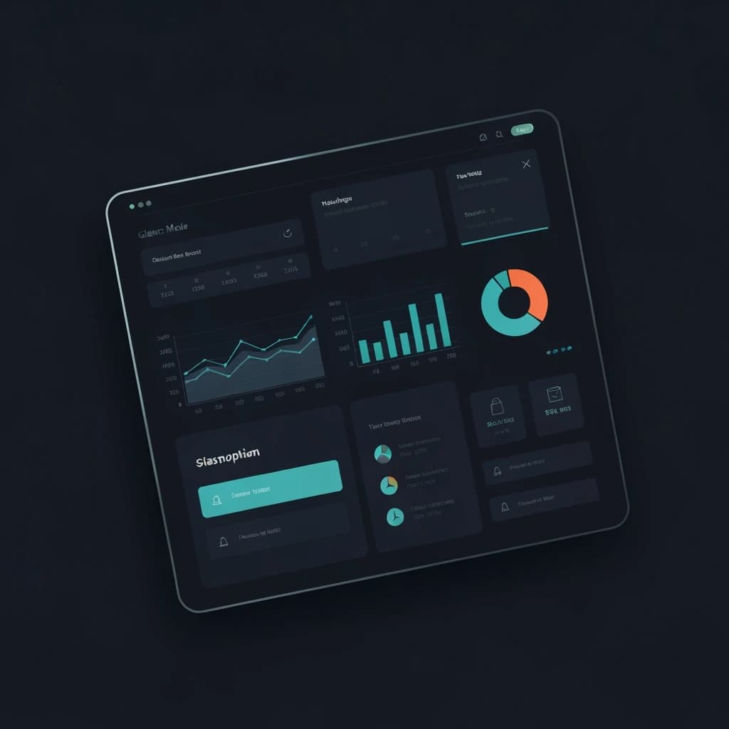 Dark mode banking dashboard with glassmorphism.