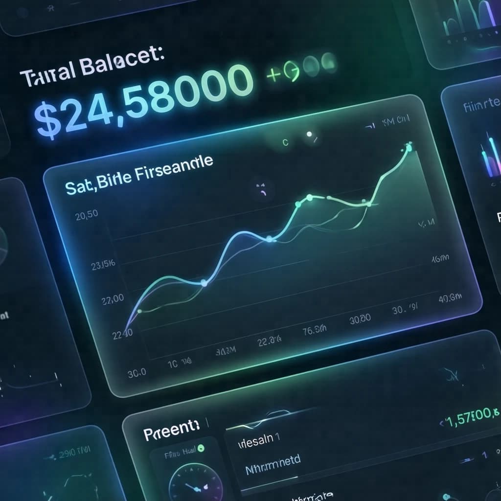 Make a dark mode finance dashboard with charts, glassmorphism, soft neon glow.