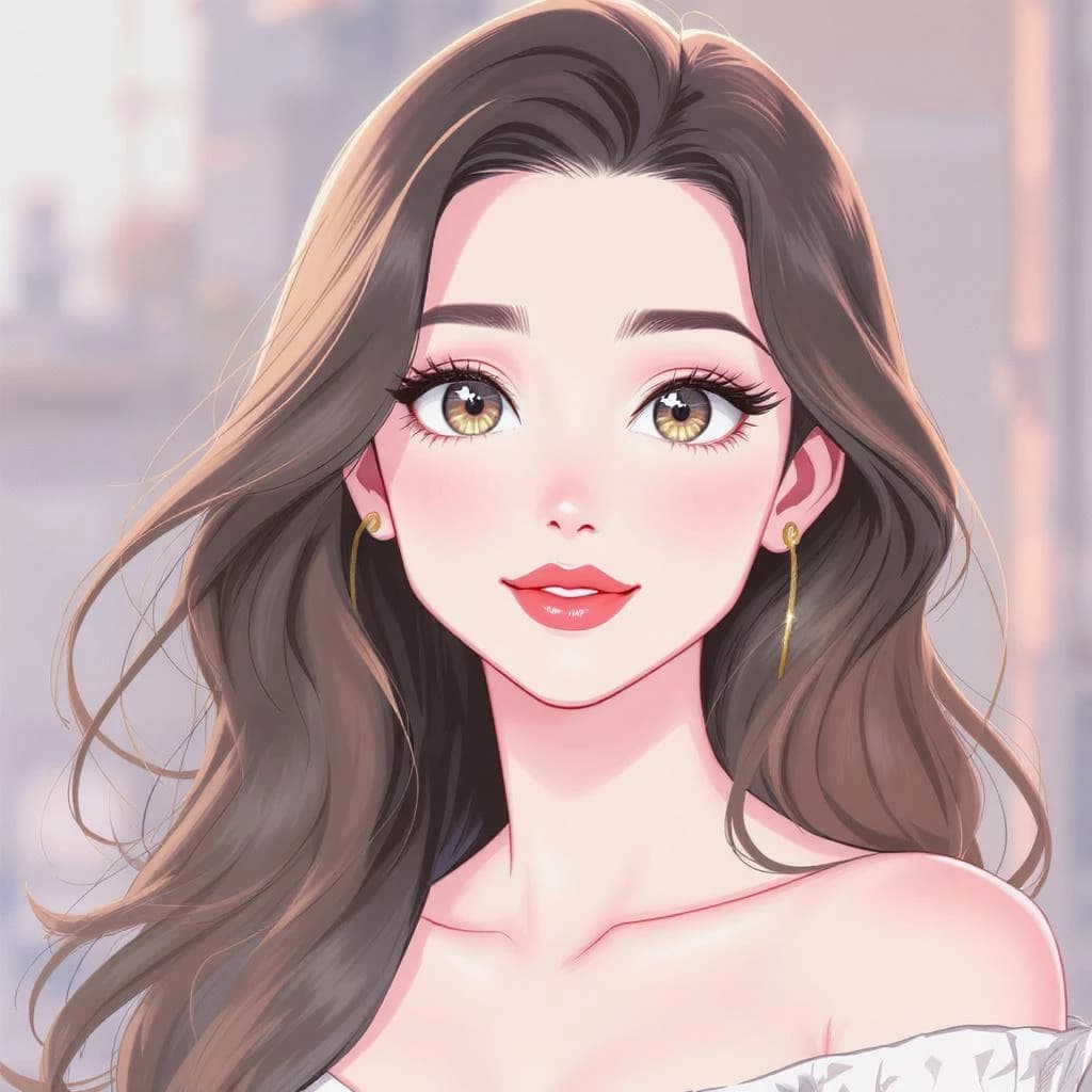 Show a cel-shaded portrait of an adult woman, big eyes, soft rim light.