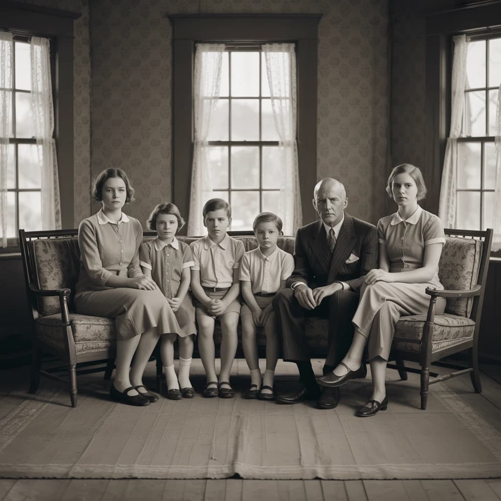 Everybody holds still and nobody smiles for the family portrait. It's 1928 in Kansas