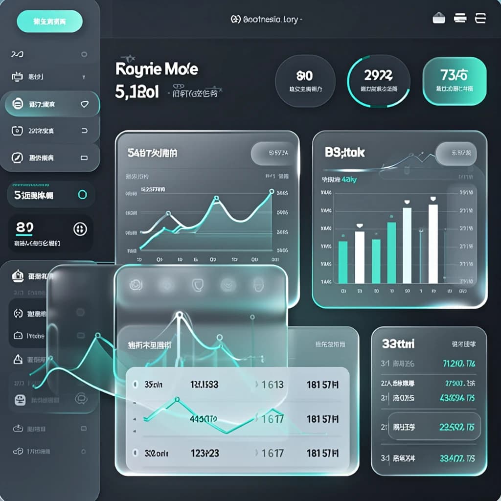 Dark mode banking dashboard with glassmorphism.