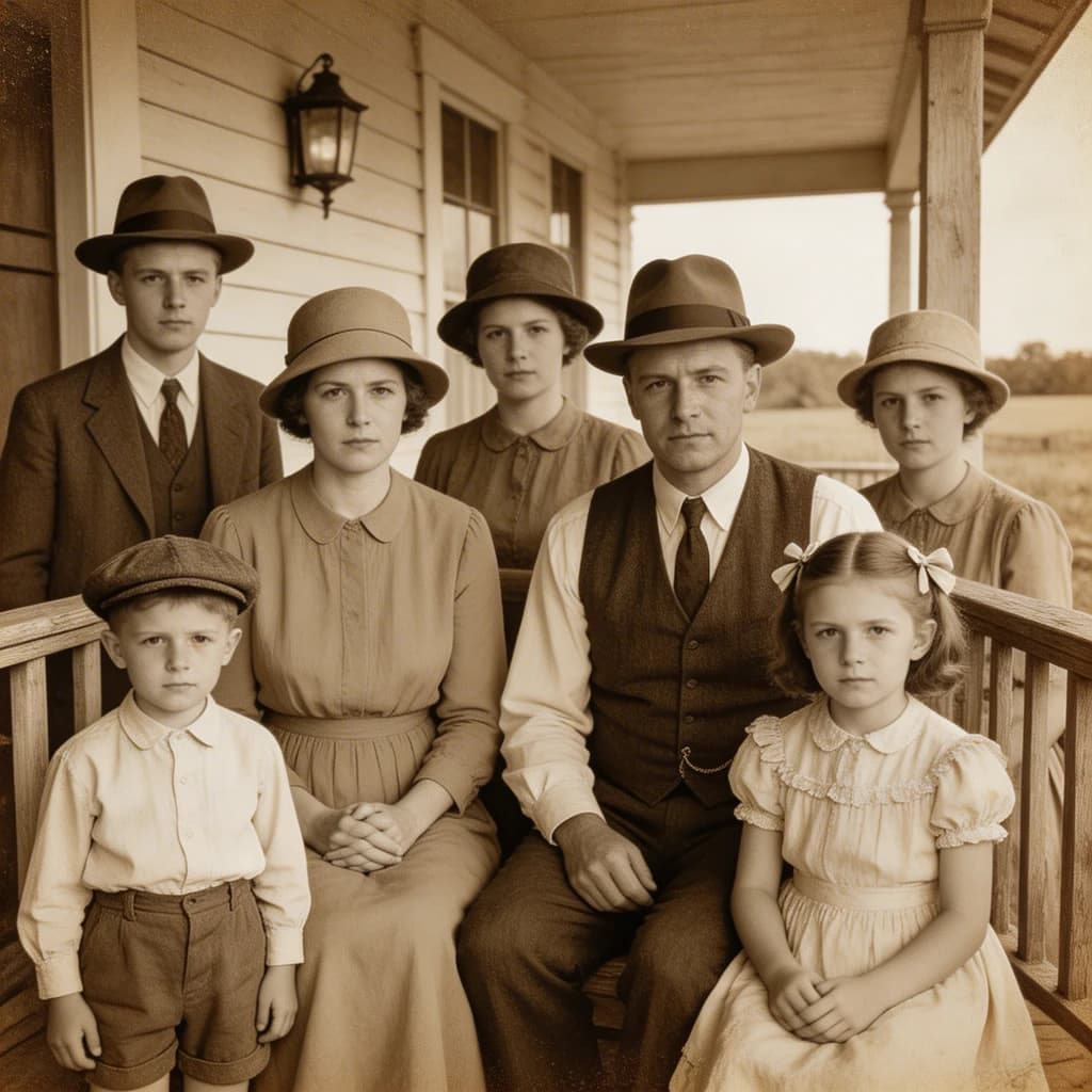 Everybody holds still and nobody smiles for the family portrait. It's 1928 in Kansas