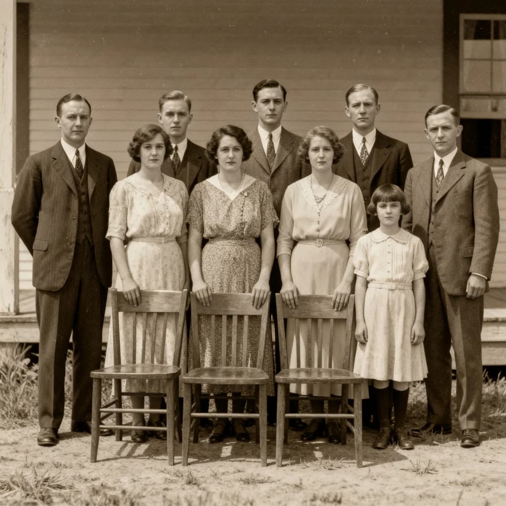 Everybody holds still and nobody smiles for the family portrait. It's 1928 in Kansas