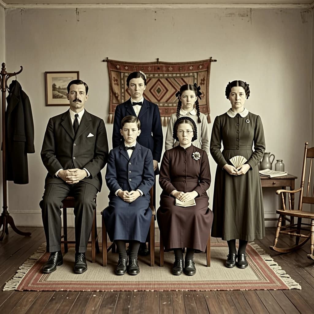Everybody holds still and nobody smiles for the family portrait. It's 1928 in Kansas