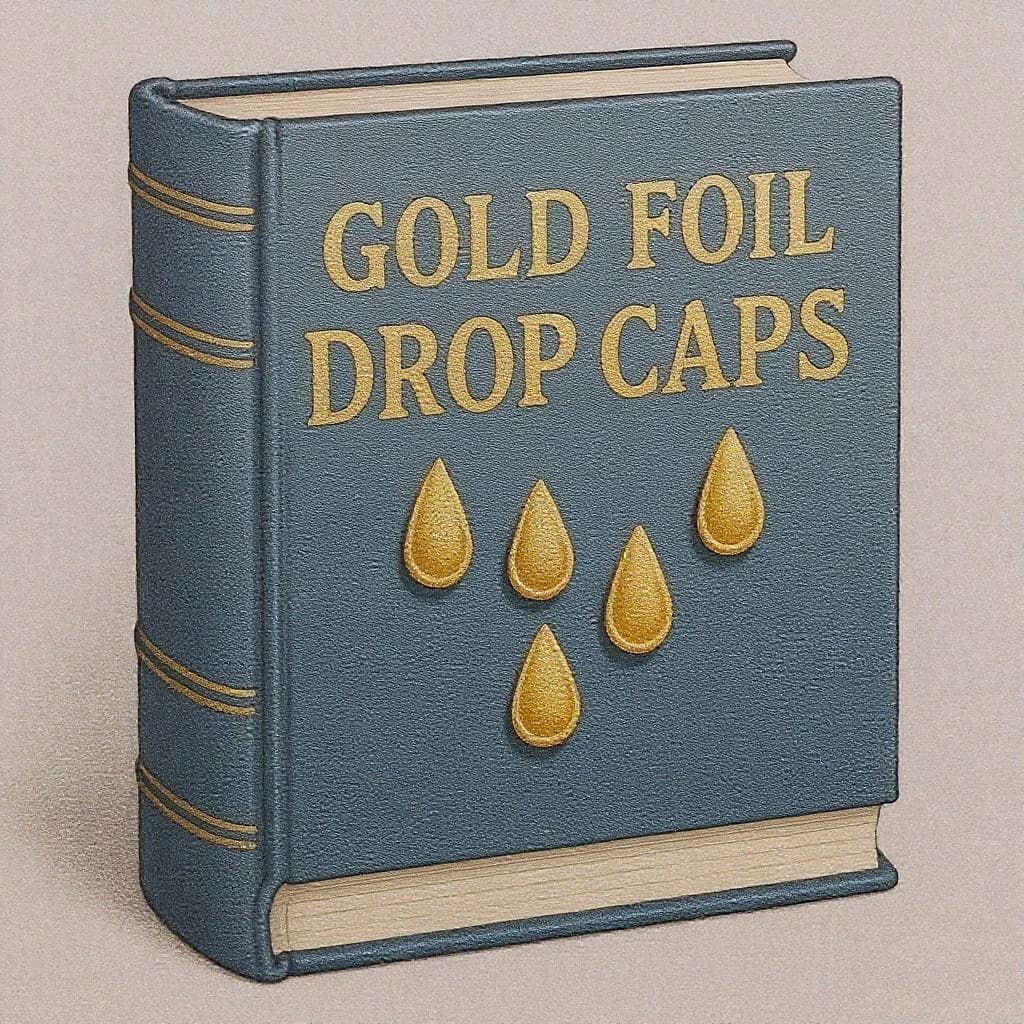 Illustrate a book cover with gold foil drop caps.