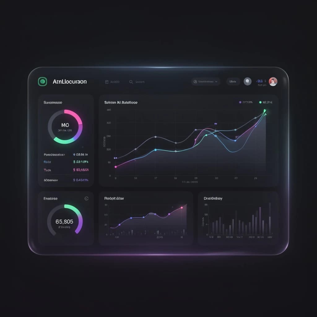 Make a dark mode finance dashboard with charts, glassmorphism, soft neon glow.