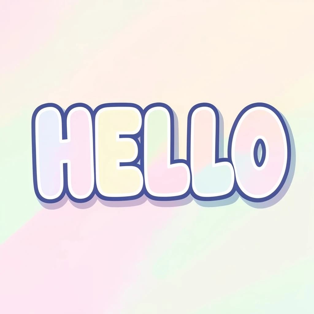 Make a bold bubble-letter poster that says HELLO, pastel palette, thick outline.