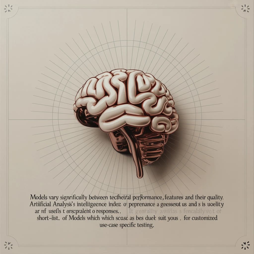 On a flat layout, write in an ornate baroque style "Models vary significantly between their technical performance, features and their quality. Artificial Analysis's intelligence index represents a generalist perspective and is useful as an indicator of the quality of responses. It is generally advisable to develop a short-list of models which best suit your use-case for customized use-case specific testing. "