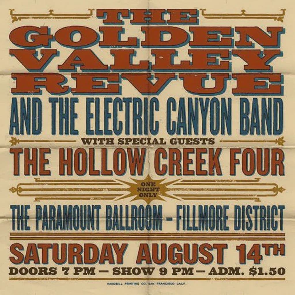 Make a 1960s concert poster featuring bold wood type, misaligned ink, creases.