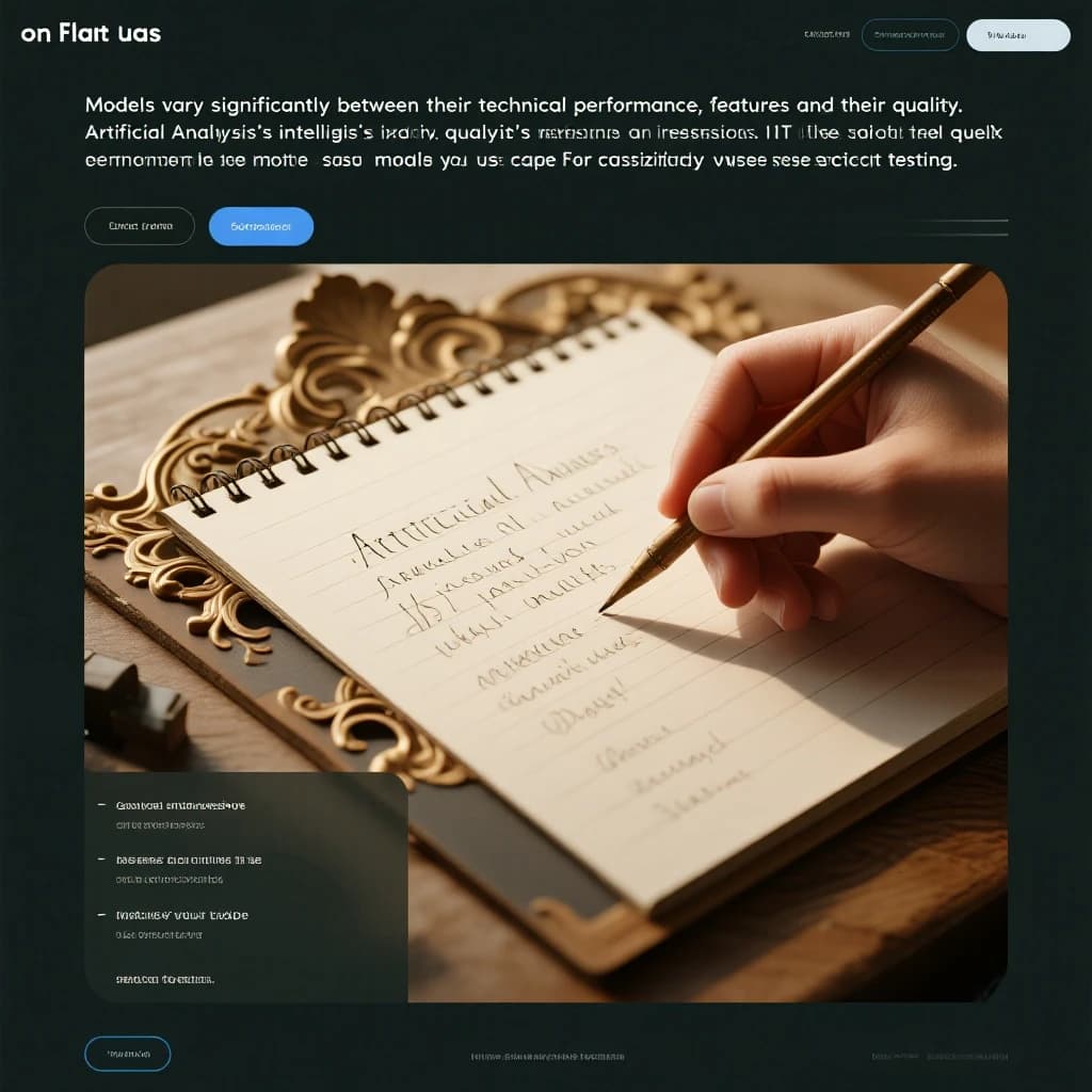 On a flat layout, write in an ornate baroque style "Models vary significantly between their technical performance, features and their quality. Artificial Analysis's intelligence index represents a generalist perspective and is useful as an indicator of the quality of responses. It is generally advisable to develop a short-list of models which best suit your use-case for customized use-case specific testing. "
