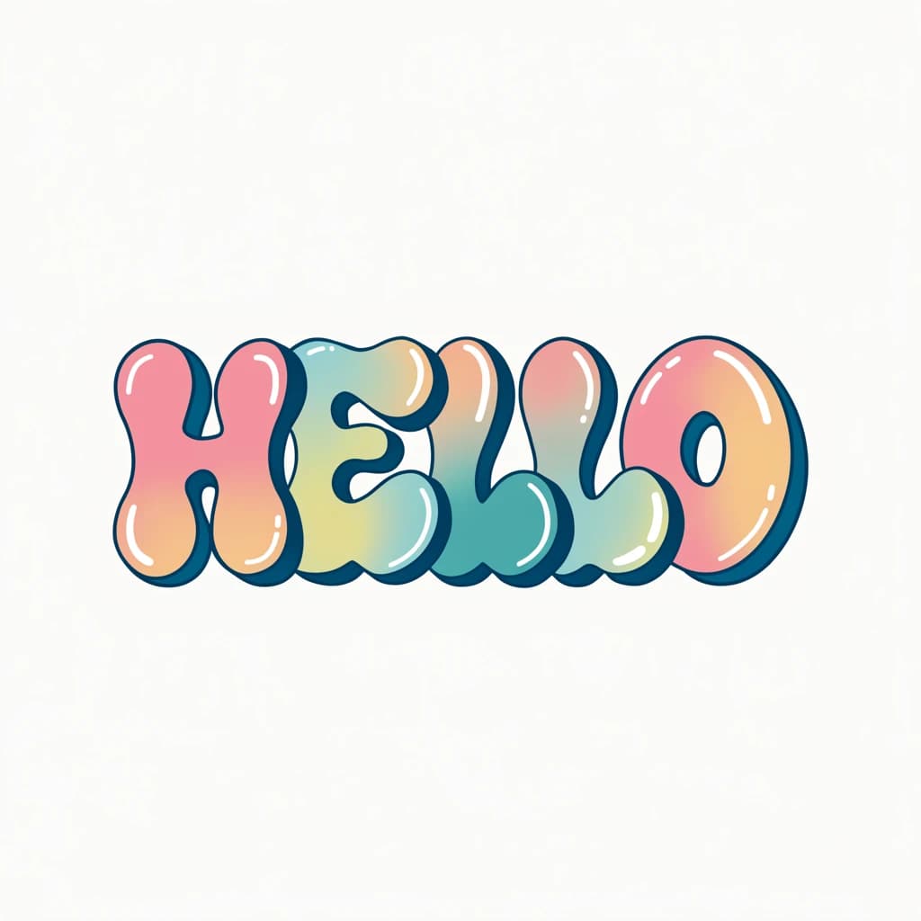 Make a bold bubble-letter poster that says HELLO, pastel palette, thick outline.