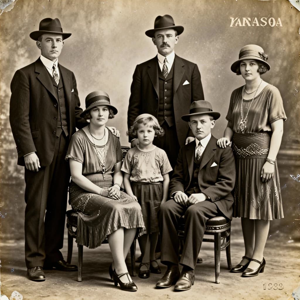 Everybody holds still and nobody smiles for the family portrait. It's 1928 in Kansas