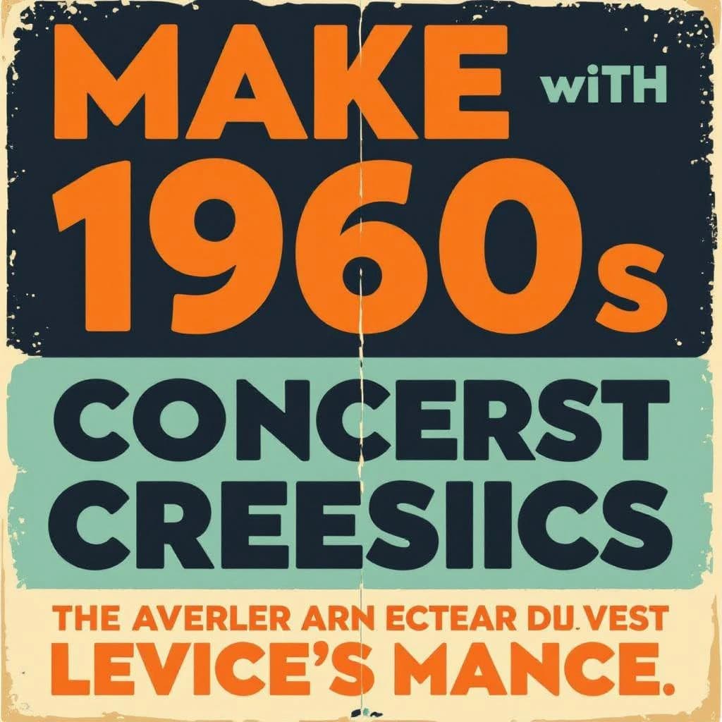 Make a 1960s concert poster featuring bold wood type, misaligned ink, creases.