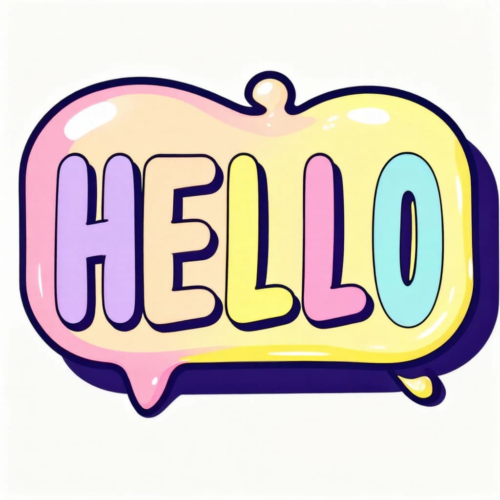 Make a bold bubble-letter poster that says HELLO, pastel palette, thick outline.