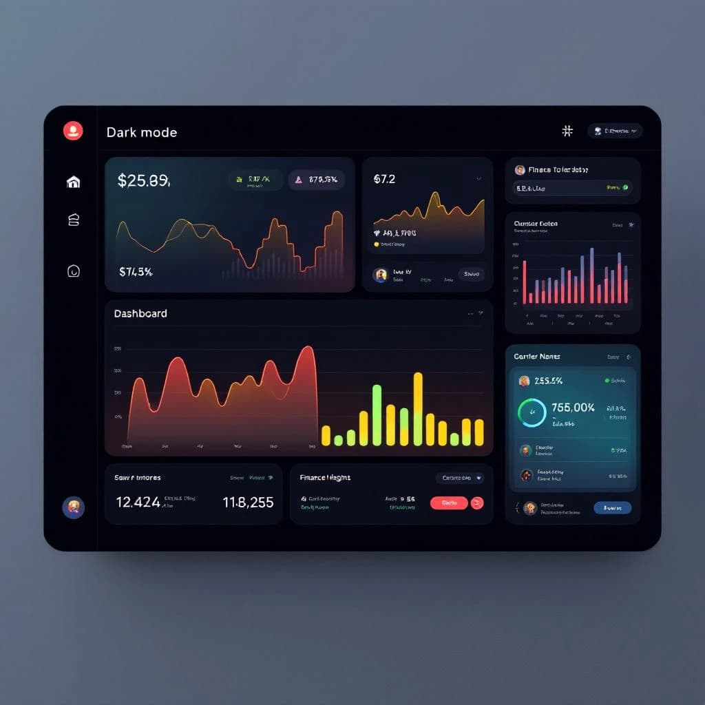 Make a dark mode finance dashboard with charts, glassmorphism, soft neon glow.