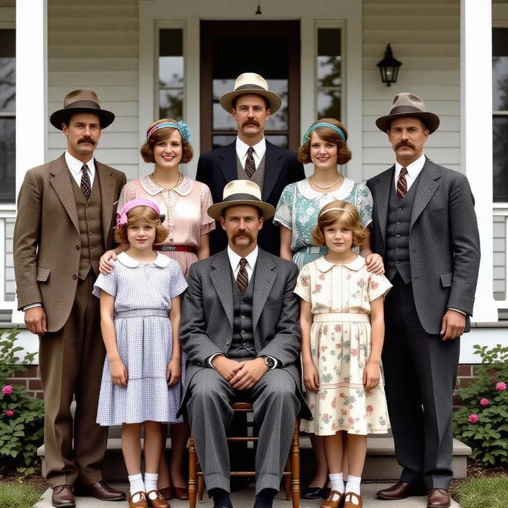 Everybody holds still and nobody smiles for the family portrait. It's 1928 in Kansas