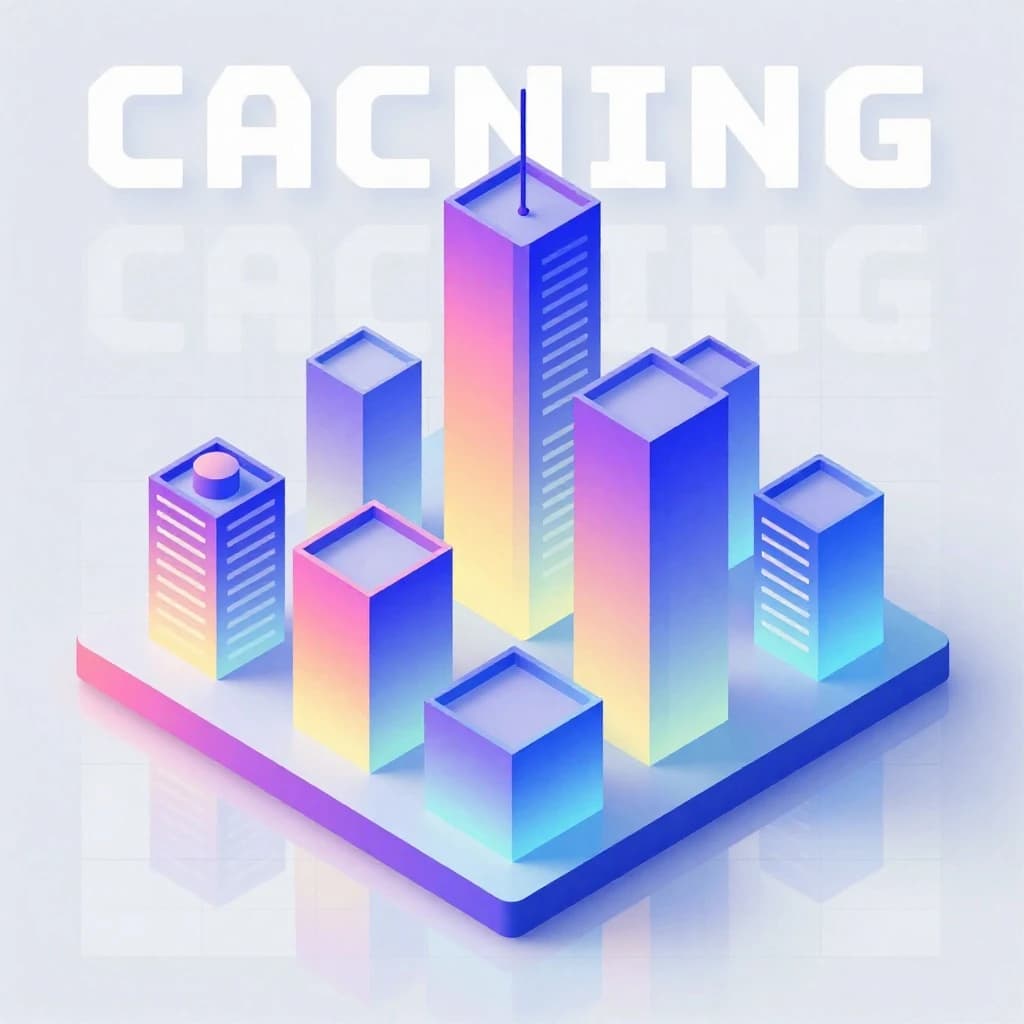 Render an isometric city poster with geometric buildings, neon gradients, gloss highlights, soft AO shadows, clean sans-serif lettering, grid layout, reflections a bit overexposed.