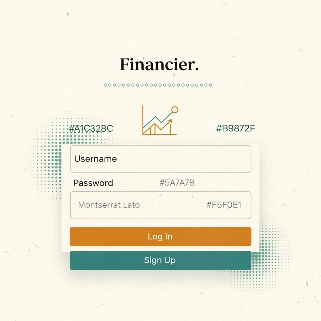 Make mobile finance app screens with mid-century palette, halftone, paper grain.