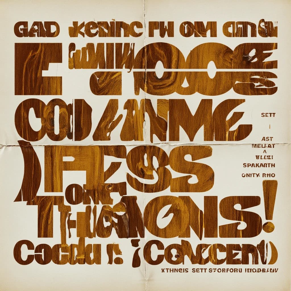 Make a 1960s concert poster featuring bold wood type, misaligned ink, creases.