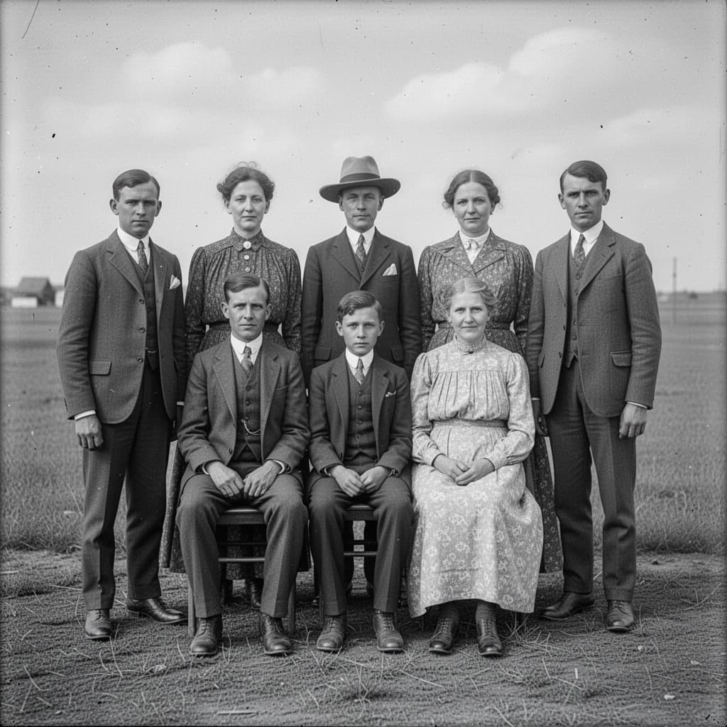 Everybody holds still and nobody smiles for the family portrait. It's 1928 in Kansas