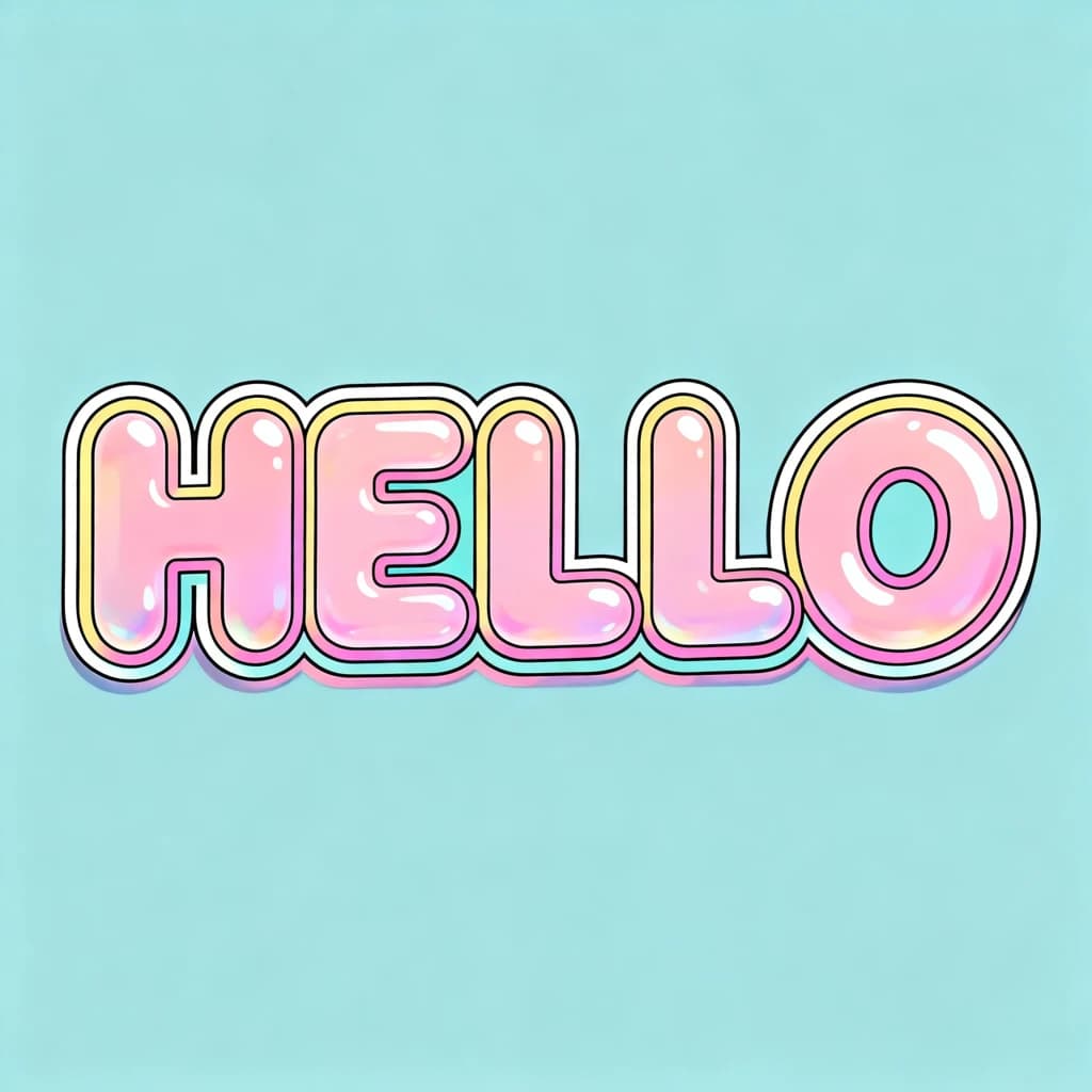 Make a bold bubble-letter poster that says HELLO, pastel palette, thick outline.