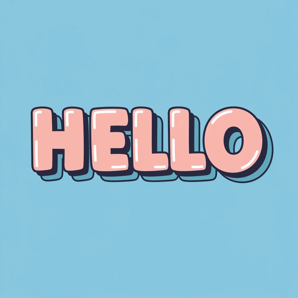 Make a bold bubble-letter poster that says HELLO, pastel palette, thick outline.