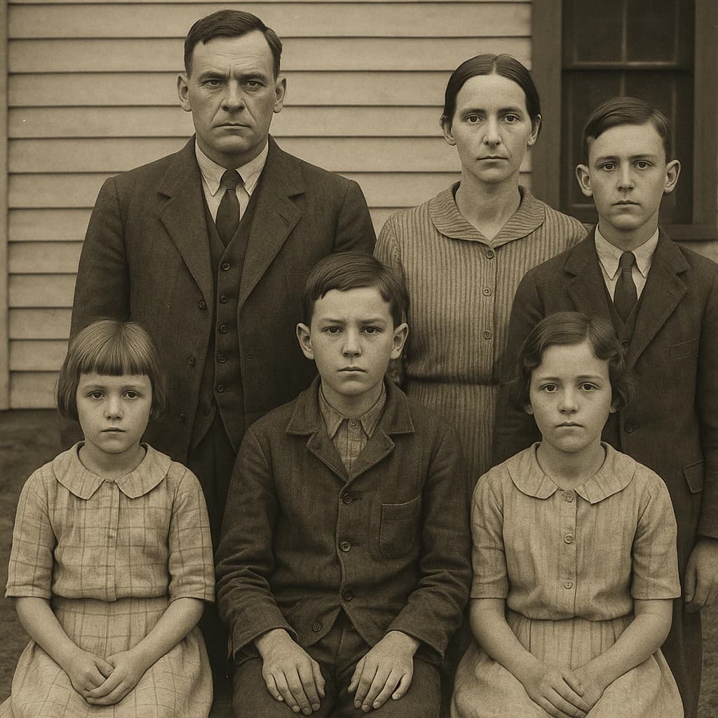 Everybody holds still and nobody smiles for the family portrait. It's 1928 in Kansas