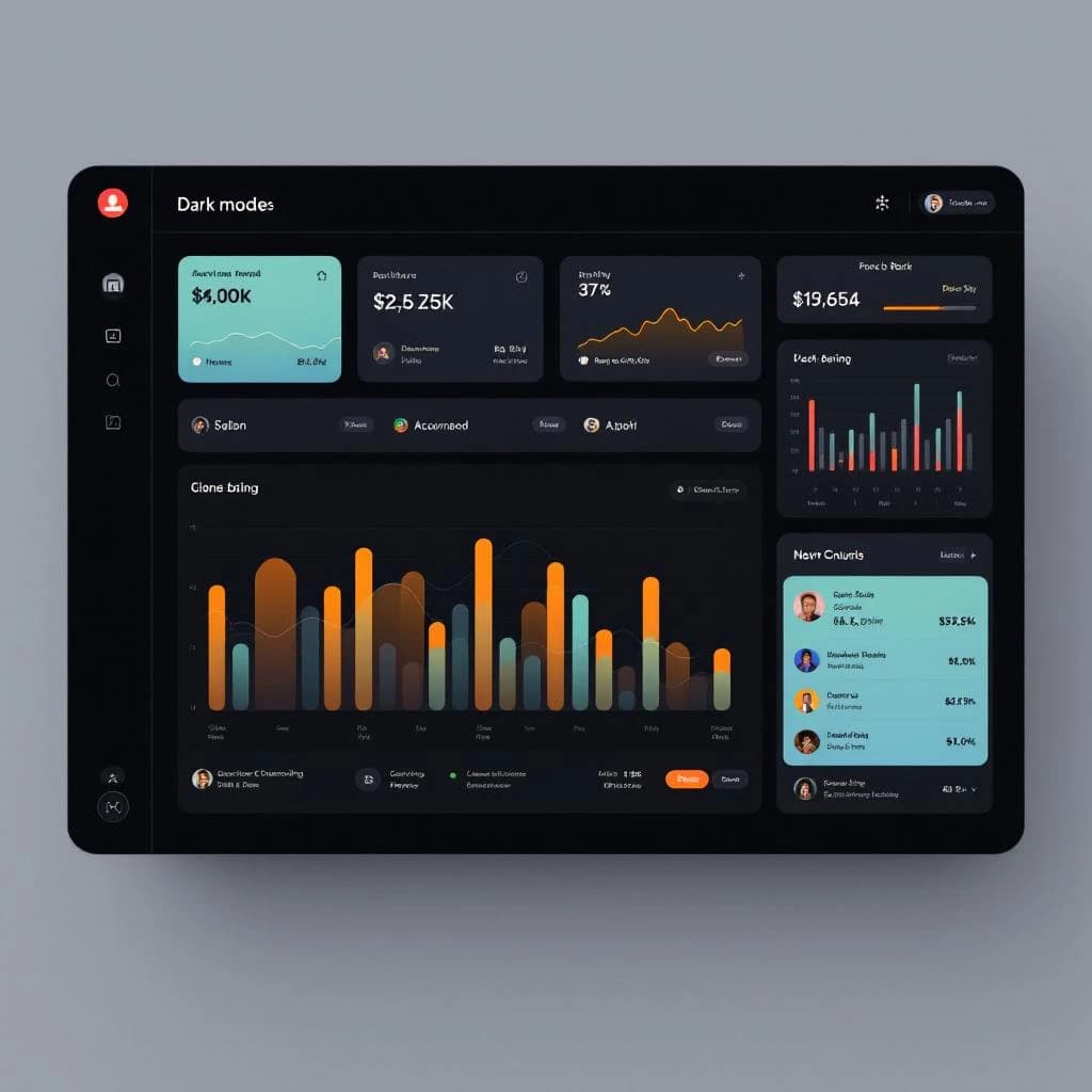 Dark mode banking dashboard with glassmorphism.