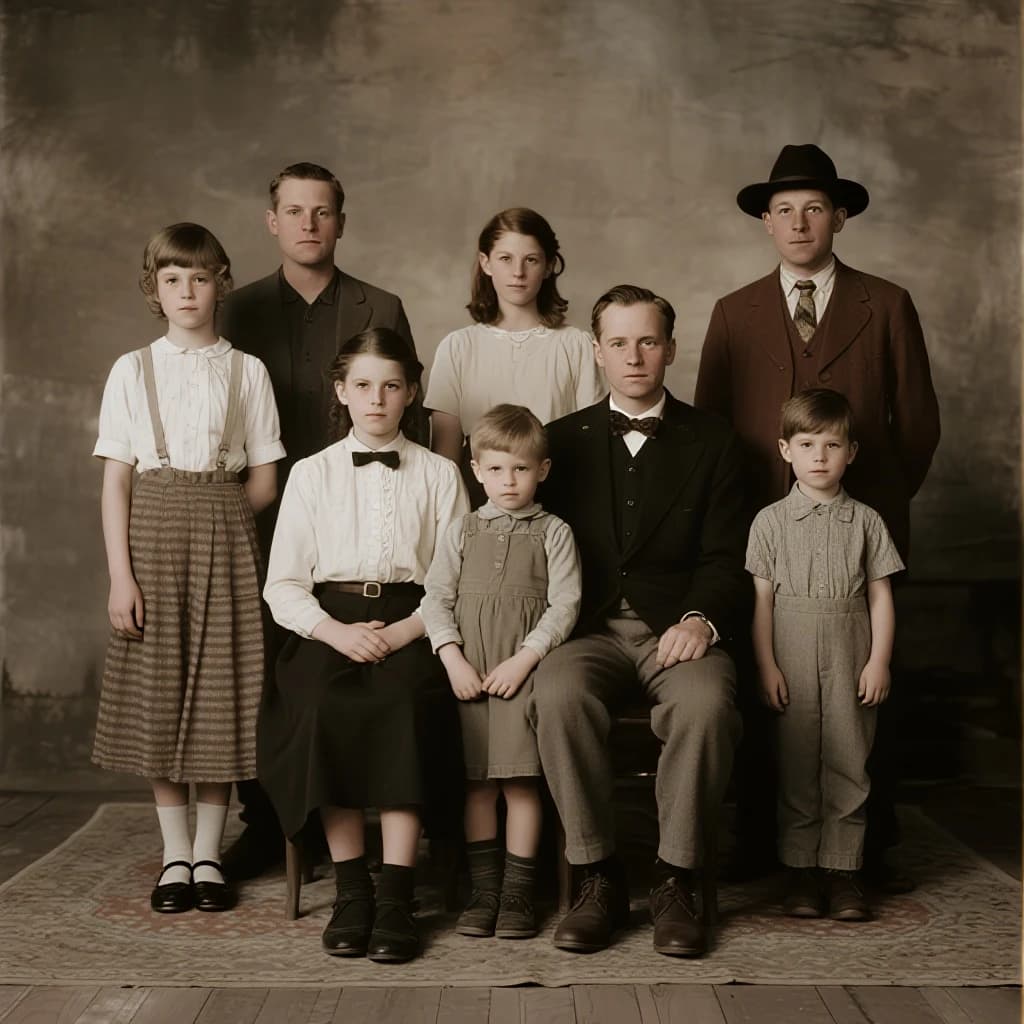 Everybody holds still and nobody smiles for the family portrait. It's 1928 in Kansas