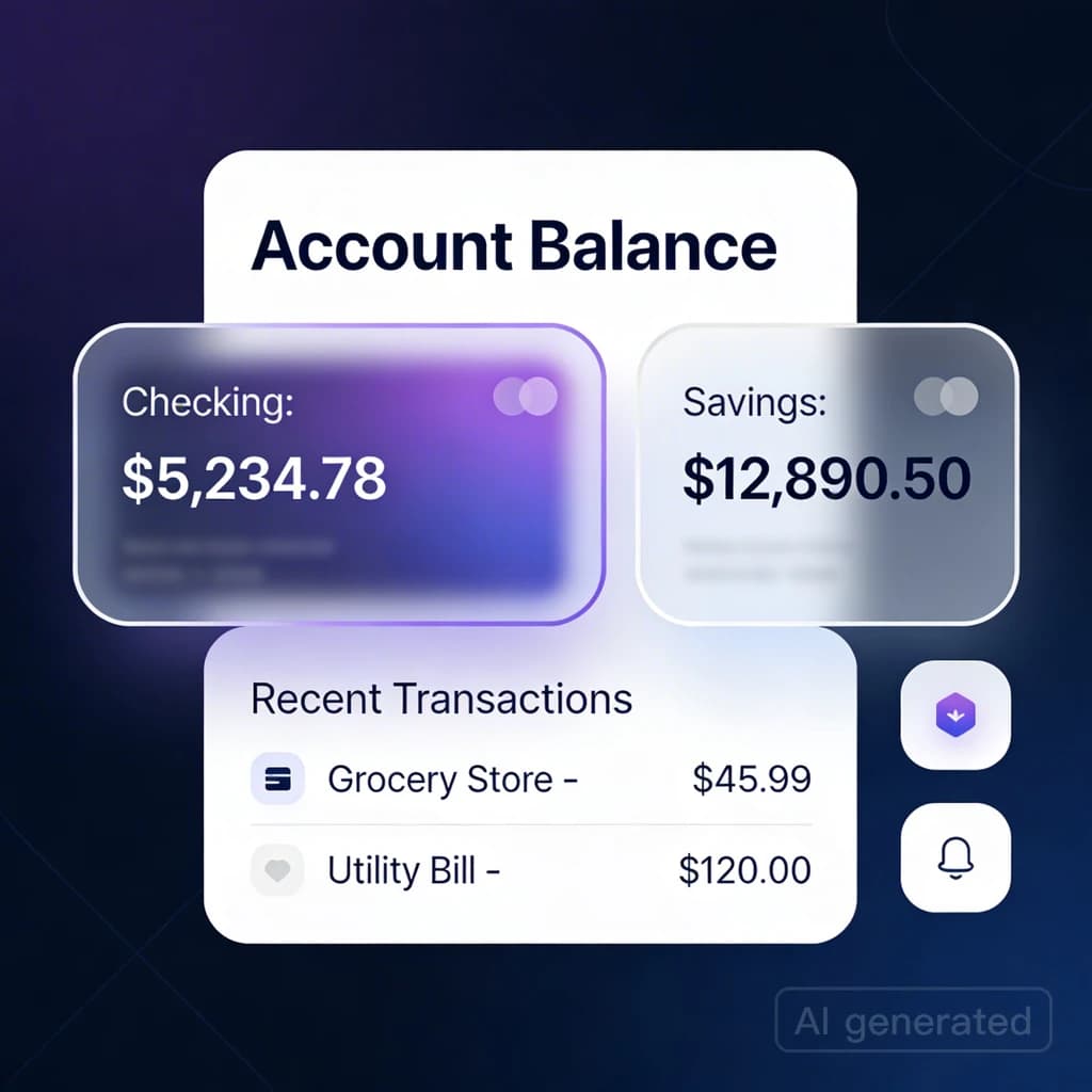 Dark mode banking dashboard with glassmorphism.