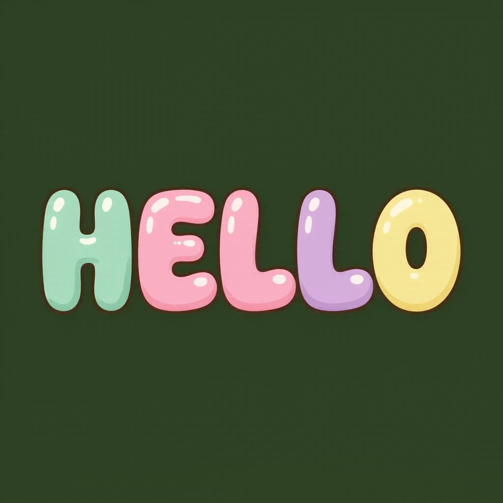 Make a bold bubble-letter poster that says HELLO, pastel palette, thick outline.
