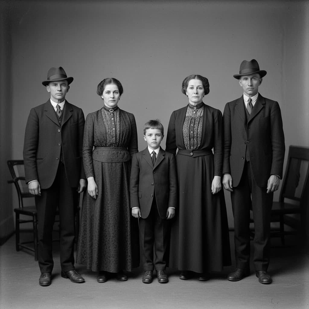 Everybody holds still and nobody smiles for the family portrait. It's 1928 in Kansas