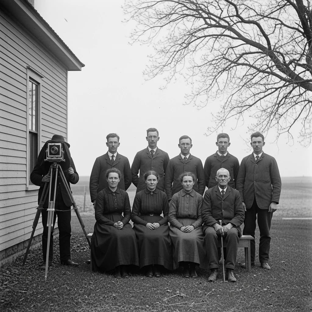 Everybody holds still and nobody smiles for the family portrait. It's 1928 in Kansas