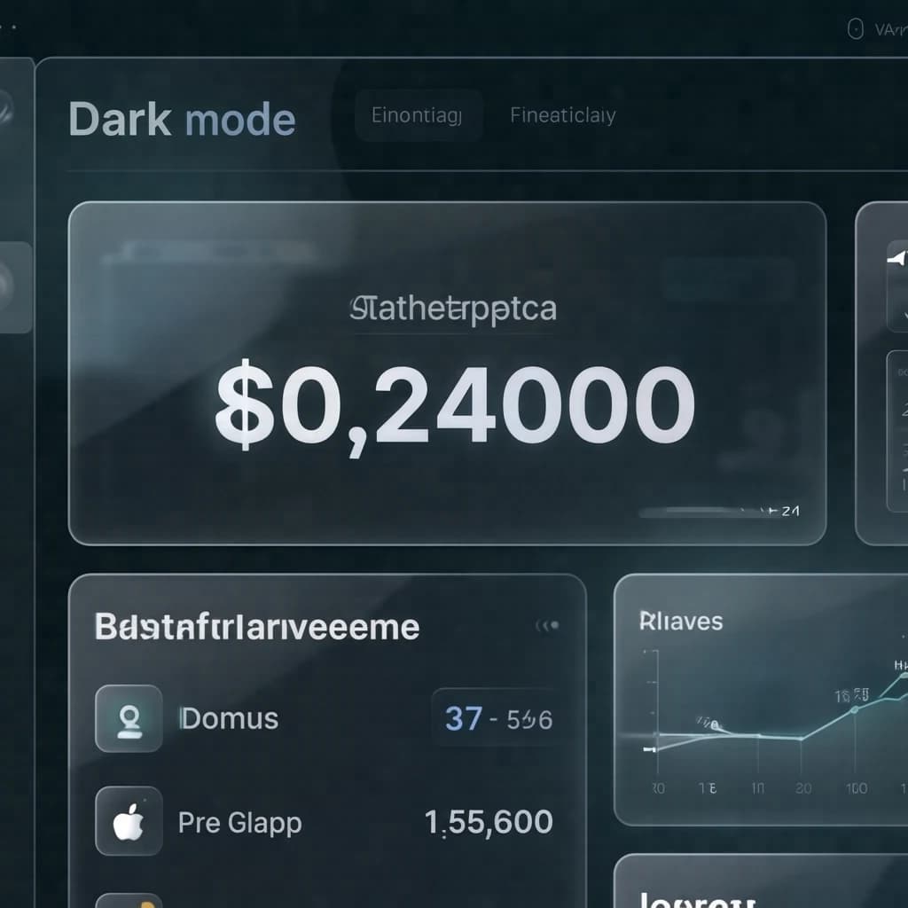 Dark mode banking dashboard with glassmorphism.